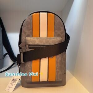 NWT Coach West Pack In Signature Canvas With Varsity Stripe CV923